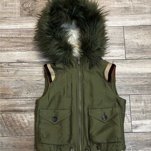 United Colors of Benetton Puffer Vest – Size Small – Faux Sherpa Fur Hood